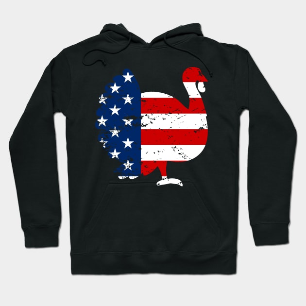 Patriotic Turkey American Flag Distressed Thanksgiving Hoodie by CMDesign